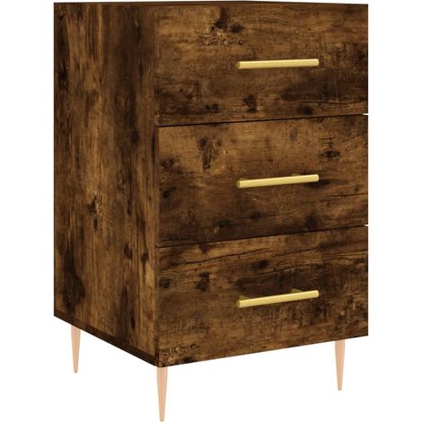 Comodino con 3 cassetti 40 x 40 x 66 cm legno ingegnerizzato marrone fumé e ferro DEC033627