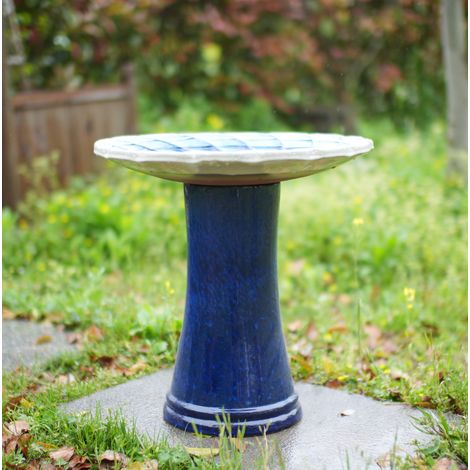 Keramik-Vogelbad, Ø 43 cm, Höhe 45 cm, blau und weiß HAVRYA (1/5)