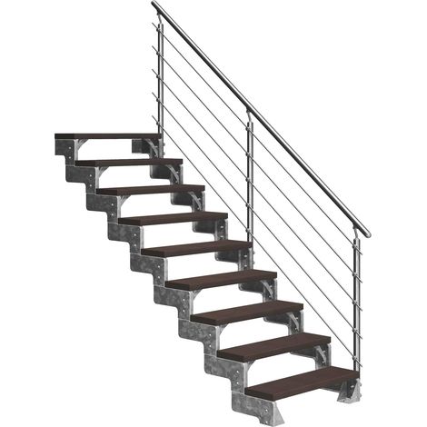 Dolle Außentreppe Gardentop 162-198cm Geschosshöhe mit Trimax dunkelbraun 100cm breit mit Prova-Geländer