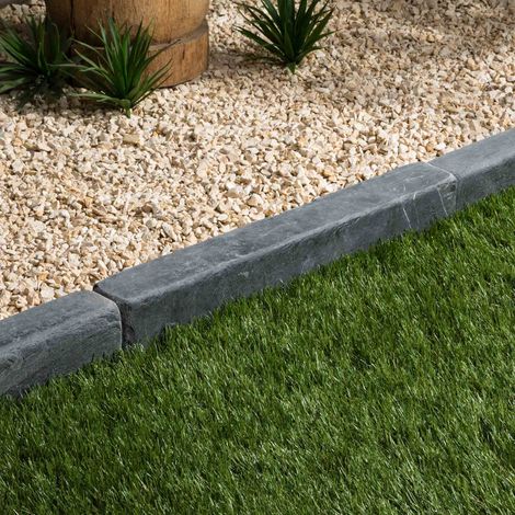 Bordure de jardin en ardoise naturelle vieillie – Dimensions 50x8x6 cm – Couleur gris – Pour aménagement extérieur durable