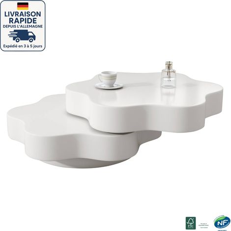 Mesa de centro con forma de flor - El escritorio puede girar 360° - 74,8 x 67,5 x 31 cm - Aspecto blanco sencillo y contorno floral (1/5)