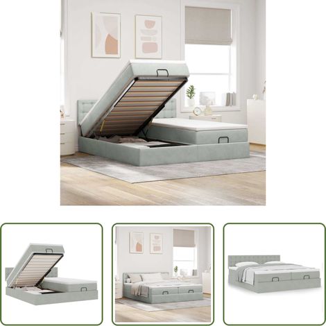 Matratze - Ottoman-Bett mit Matratzen Hellgrau 160x200 cm Samt (1/5)