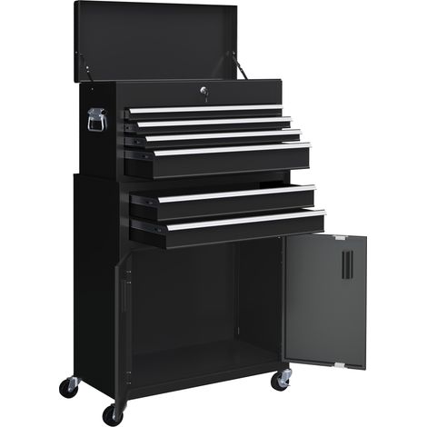 Portable Tool Box, Metal Tool Chest on Wheels with 6 Drawers for Garage Workshop, Black (1/5)