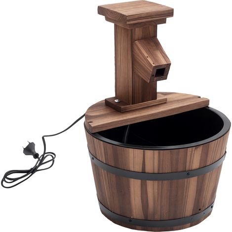 Elektrischer Gartenbrunnen mit Holzeimer, Wasserhahn, Pumpe und Dekobecken, auch für drinnen geeignet, Wasserspiel, Zierbrunnen, Wasserfall für den Gartenrasen, Durchmesser 27 x 37 cm, karbonisiert