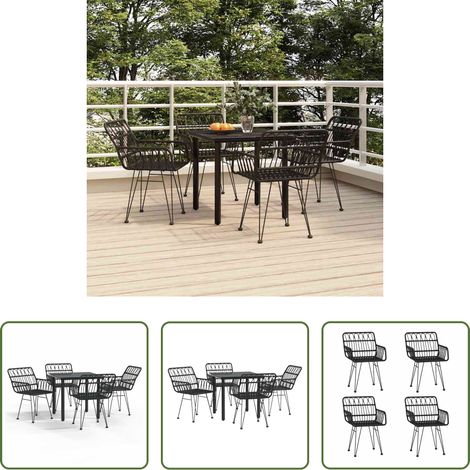 Salle à manger de jardin - Ensemble à manger de jardin 5 pcs Noir Résine tressée (1/5)