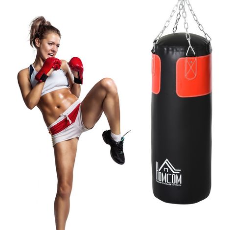 Matériel de musculation Sac de frappe avec gants Rempli Ados et adultes Noir-rouge 30x120cm 16kg Fitness (1/5)