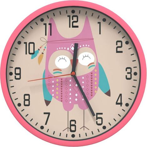 Horloge murale rose, 25,5 cm de diamètre, en polystyrène et verre. (1/5)