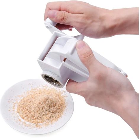 Râpe à fromage rotative multifonction, trancheuse à parmesan manuelle avec tambours en acier inoxydable, blanche