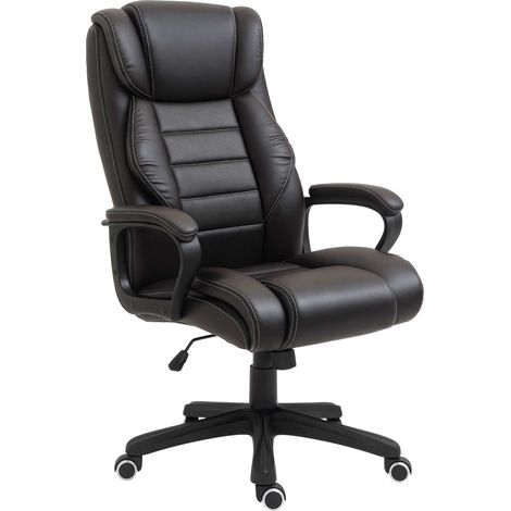 Fauteuil de bureau massant réglable en hauteur, siège ergonomique pivotant pour chef, 6 points de vibration, marron (1/5)