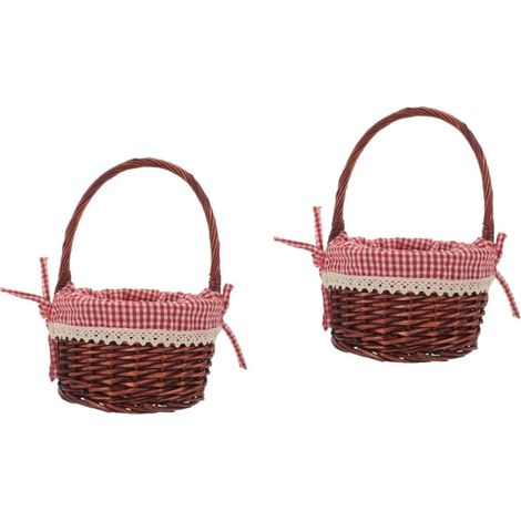 Lot de 2 paniers de rangement en rotin tressé pour la cuisine, le barbecue et les pique-niques - Fruits, fleurs et en-cas avec poignées (1/5)