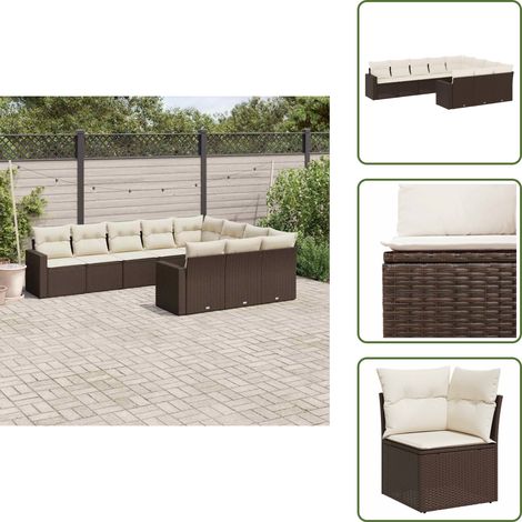 Muebles de exterior - vidaXL Set de sofás de jardín 10 pzas y cojines ratán sintético marrón - Sofás de terraza