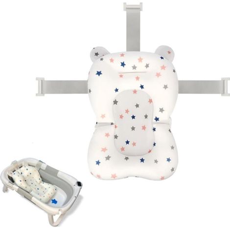 Coussin de bain antidérapant avec motif d'étoiles pour bébé Siège ergonomique pour baignoire réglable et portable avec maille respirante (blanc) (1/5)