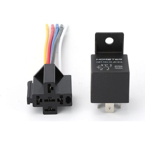Relais de dossier 40A 72V avec prise, relais universel étanche 12V/24V pour modifications de phares, klaxons et climatisation, relais de dossier 72V/5 broches avec prise, verrouillage à bobine unique. (1/4)