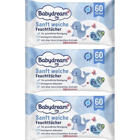 Babydream Soft&Pure Feuchttücher für Babys 3x60 Stück. (1/5)