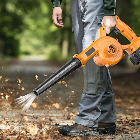 21 V kabelloser Laubbläser mit Akku und Ladegerät, kabelloser Laubbläser, Reinigung, Schneeräumung, Laubbläser für Gartenlaub, Holzspäne (gelb, 1 Akku) (1/5)