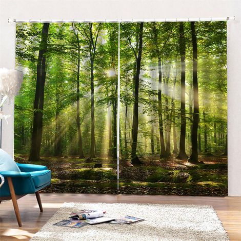 Rideau d'ombrage imprimé forêt et lumière solaire pour fenêtre 170x200 cm, salon chambre balcon (1/2)