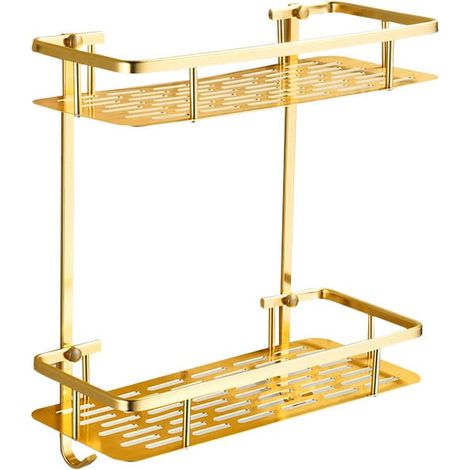 Étagère de douche dorée, étagère murale de salle de bain, panier de rangement de douche en métal sans perçage (2 paniers)
