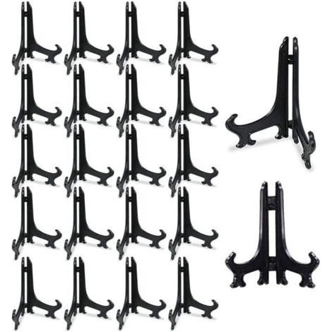 5 Inch Clear Plastic Easels 20 PCS Black Plastic Easels Plate Holders for Weddings, Home Decor, Birthdays, Tables (1/5)