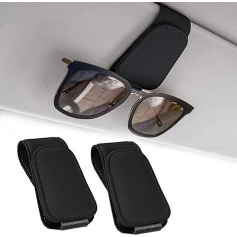 Lot de 2 Porte Lunettes pour Voiture magnétiques en Cuir pour visière de Voiture, Porte Lunettes Voiture Clip de Carte de Ticket (Noir) (1/4)