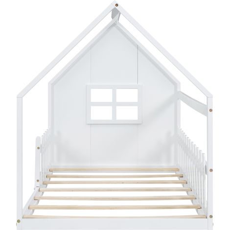 Lit cabane enfant 90 x 200 cm en pin et MDF blanc (1/5)