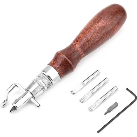 Ensemble d'outils multifonctionnels professionnels 5 en 1 pour le travail du cuir, comprenant un outil de couture et un rainurage. (1/5)