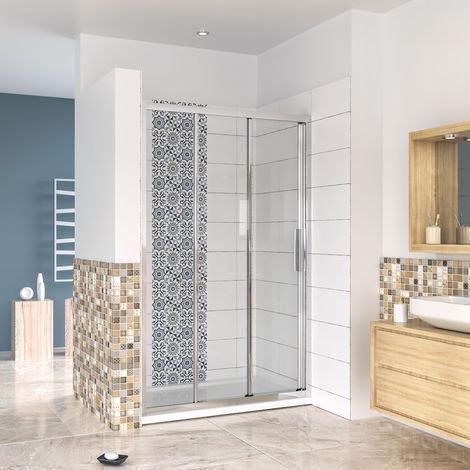 [PRODUIT D'OCCASION]AICA porte de douche 3 volets 120x195cm porte de douche coulissante en verre anticalcaire