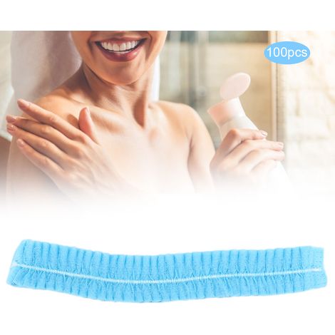 100 Capuchons de Douche Jetables en Non-Tissé Bleu pour Salon de Coiffure et Spa (1/5)