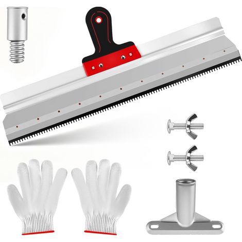 Couteau à Enduire Grande Surface, Spatule Auto-Nivelante 56cm en Acier INOX Robuste pour Béton et Chape, Livré avec Gants Dentés 5 mm, Poignée Ergonomique et Raccord d'Extension (1/5)