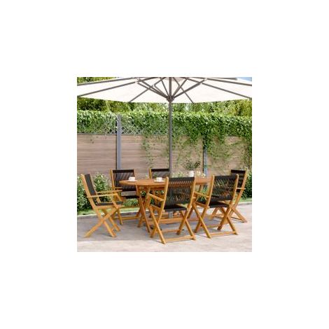 Chaises de jardin pliantes lot de 6 noir bois d'acacia massif (1/5)