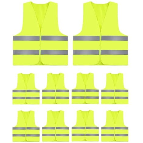 Confezione da 10 gilet di sicurezza riflettenti gialli ad alta visibilità, gilet giallo per adulti e bambini, gilet giallo per auto, gilet riflettente fluorescente per bicicletta, cantiere edile (1/5)