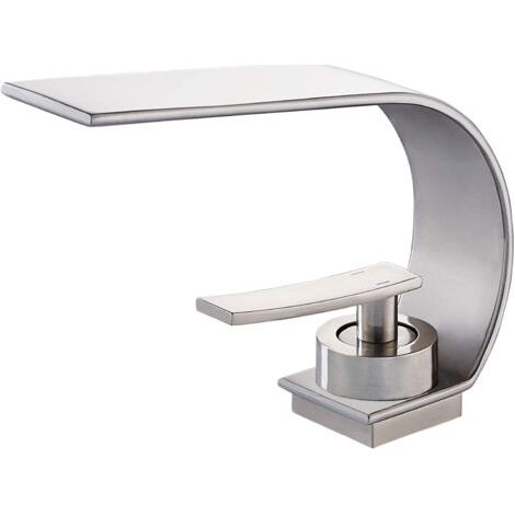 Robinet de salle de bain, robinet de lavabo, mitigeur tactile eau chaude et froide à poignée unique - Nickel brossé (1/4)
