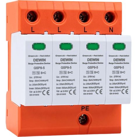 Dispositif de Protection Contre Les Surtensions 4P 275V Type 1+Type 2 50kA Protecteur de Surtension 20k50kA Surge Protector Protecteur sur Rail DIN pour Protection Contre la Foudre (T1+T2,B+C) (1/5)