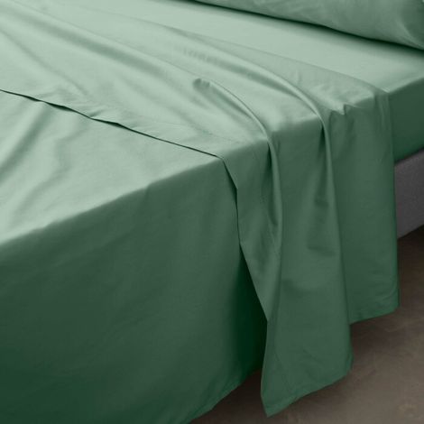 Drap plat 2 personnes 240 x 300 cm – Percale de coton 78 fils – Coloris Tilleul