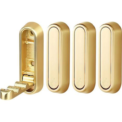 Set aus vier faltbaren Kleiderhaken, ideal zur Aufbewahrung von Handtaschen, goldfarben.