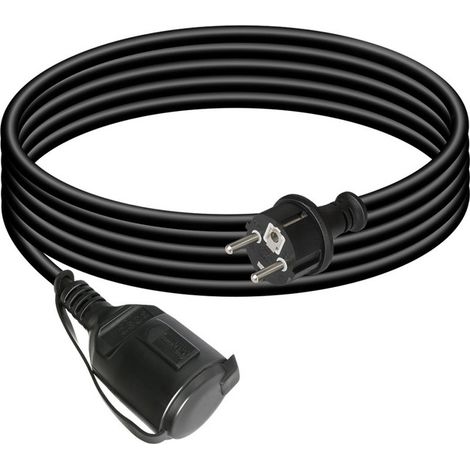 CILIA Rallonge Électrique 5M avec Clapet de Protection, Câble Extension Schuko 16A 3680W, Fiche Coudée 90°, Prise avec Cache pour Jardin, Tondeuse et Bricolage, Noir (1/4)