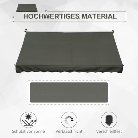Store bannette réglable en hauteur avec manivelle et bras articulés, fixation par pinces, résistant aux taches et aux intempéries, 150 cm de large, gris, parfait pour balcon, terrasse ou véranda. (1/4)