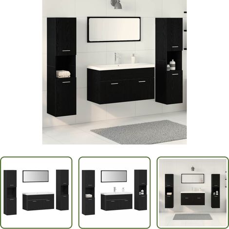vidaXL Wandmontage - Badezimmermöbel-Set 4 pcs Schwarz Eichen-Optik Holzwerkstoff (1/5)