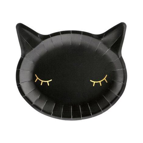 6 assiettes en carton motif tête de chat noir, 22 x 20 cm, design festif, idéales pour anniversaires et apéritifs (1/2)