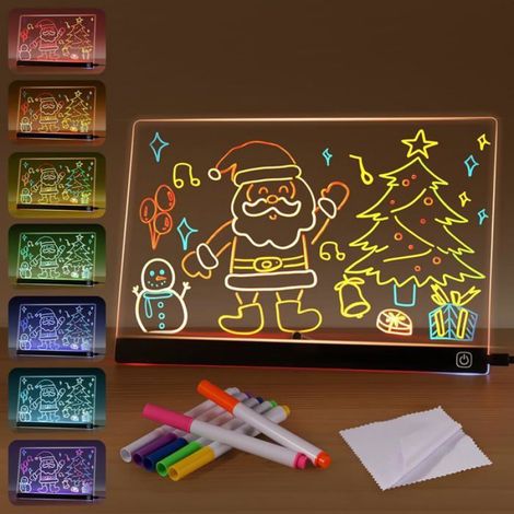 Tablette Lumineuse Dessin Enfant Tableau lumineux Message LED Acrylique Effaçable 30x20cm avec Interrupteur on/off et 7 couleurs (1/5)