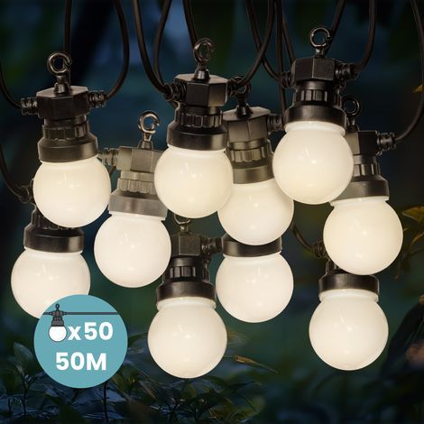 Guirlande lumineuse d'extérieur 50M – 50 bulbes LED blanc chaud – IP44 pour usage extérieur – Transformateur 24V inclus (1/5)