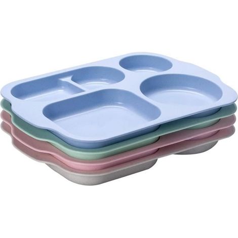 Assiettes 5 Compartiments pour Les Enfants et Adultes sans BPA et Saines,Plastique Reutilisable Plateau Repas Passe au Micro-ondes (1/4)
