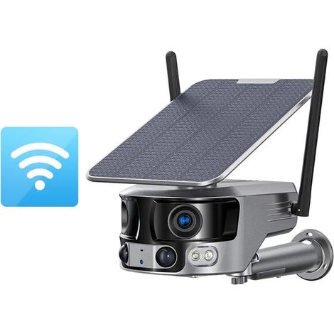 Caméra de sécurité à Domicile Caméra Solaire d'extérieur 4G 4K 8mp, Double Objectif, Angle de Vue Ultra Large de 180 °, détection Humaine PIR, caméra de sécurité, Zoom 4X(4K WiFi NO SD Card) (1/5)