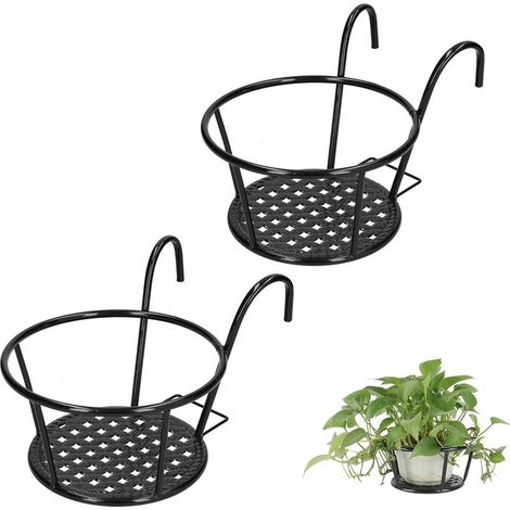 Lot de 2 Jardinières Métalliques Suspendues Rondes – Supports en Fer pour Pots de Fleurs, Panier de Plantes Balcon, Terrasse, Garde-Corps, Intérieur et Extérieur (1/5)