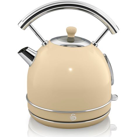 SWAN SK14630CN Retro Bouilloire, 1,8 L, Acier Inoxydable sans BPA, Résistance Cachée, sans Fil 3000W Crème