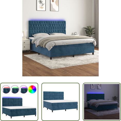vidaXL Matelas à ressorts ensachés -  Sommier à lattes de lit matelas et LED Bleu foncé 160x200 cm (1/5)