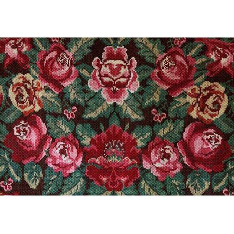 Papier peint panoramique floral rouge & vert Tapisserie panoramique fleurie motif rose salon Papier peint panoramique chambre effet textile (1/3)