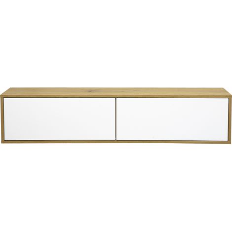 Meuble TV mural finition blanche et bois clair chêne L140 cm FLEXO (1/5)