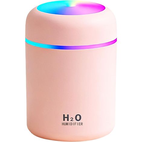 Petit humidificateur rose à brume fraîche avec lumières colorées, portable, parfait pour les chambres, les bureaux, les plantes, les voyages et les voitures. (1/5)