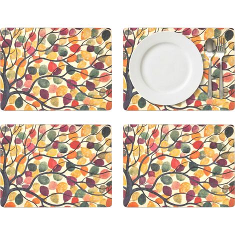 10,5 x 10,5 cm Panneau MDF avec arrière en liège Dancing Branches Sets de Table, Lot de 4, Multicolore (1/5)