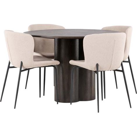 Olivia Essgruppe Tisch mocca und 4 Modesto Stühle beige.